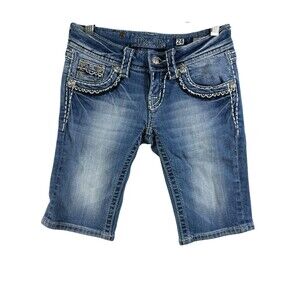 Miss Me Signature Bermuda Shorts Dark Wash Girl's Size 24 Embroidered Pockets